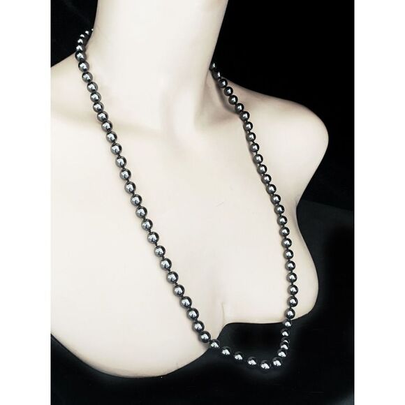 30” hand knotted 6mm hematite beaded necklace - Picture 4 of 4